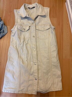 Zara Cream Sleeveless Denim Midi Dress